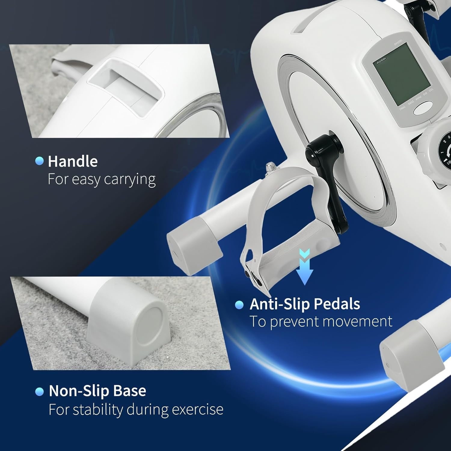 Mini Under Desk Exercise Bike 8-Level Magnetic Pedal Trainer LCD Compact White