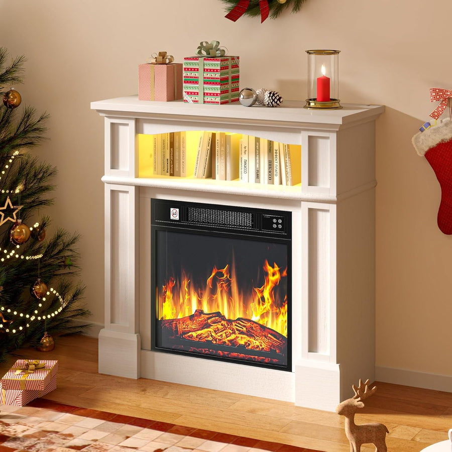 Electric Fireplace Heater 18" with Realistic LED Flames & Remote Control