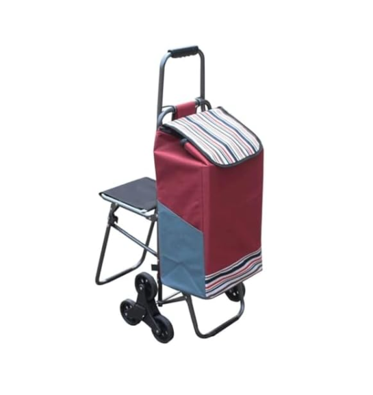 Foldable Stair Climber Shopping Cart w/ Seat Heavy Duty Grocery & Laundry