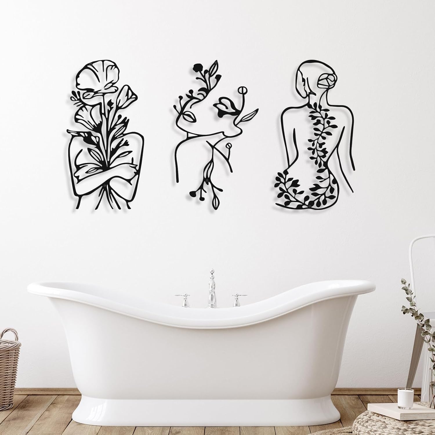 3Pcs Metal Wall Art Minimalist Abstract Woman Plant Decor