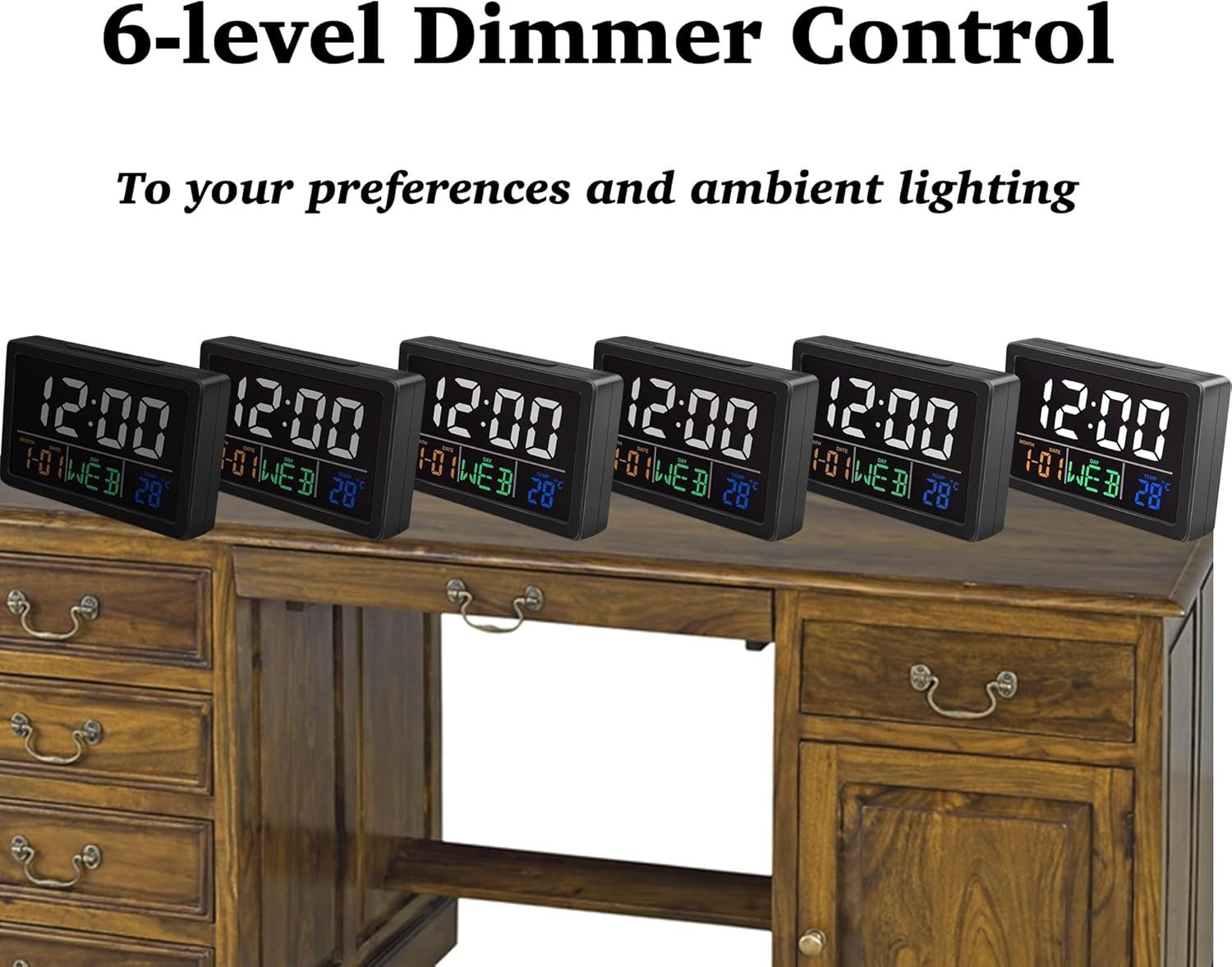 Large LED Digital Alarm Clock 5.5" Display Temperature Calendar Snooze