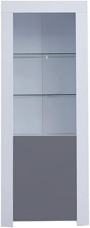 Tall LED Display Cabinet Grey High Gloss Glass Shelves Modern Showcase Cupboard