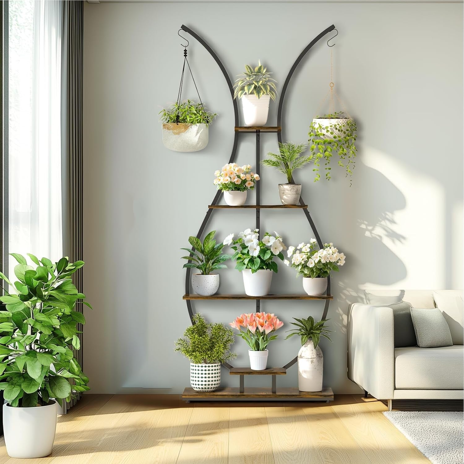 Tall Vase Shape Metal Plant Stand Indoor Outdoor Flower Shelf Display Rack