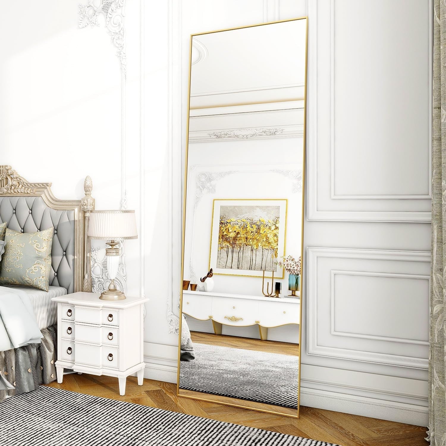 Full Length Floor Mirror 53x163cm Standing Hanging Leaning Modern Gold