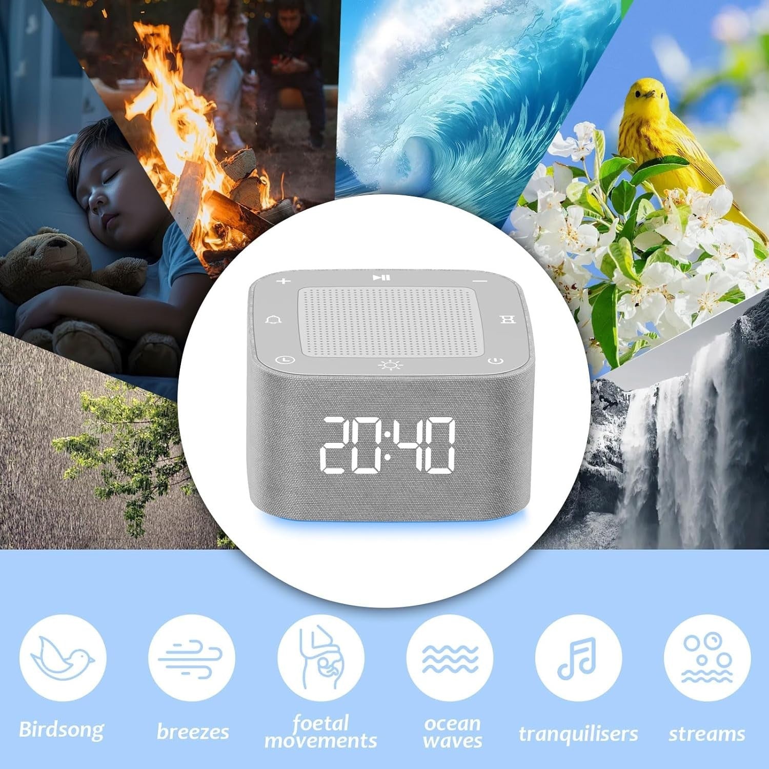 White Noise Machine with 32 Soothing Sounds, 8-Color Night Light