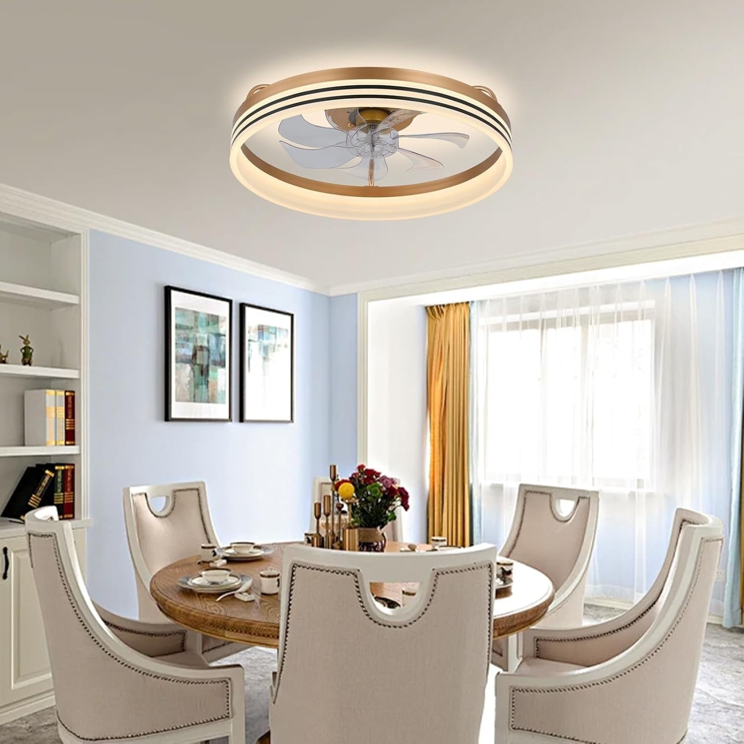 19.7"" Low Profile Ceiling Fan with Light, 6 Speeds, Dimmable, Remote
