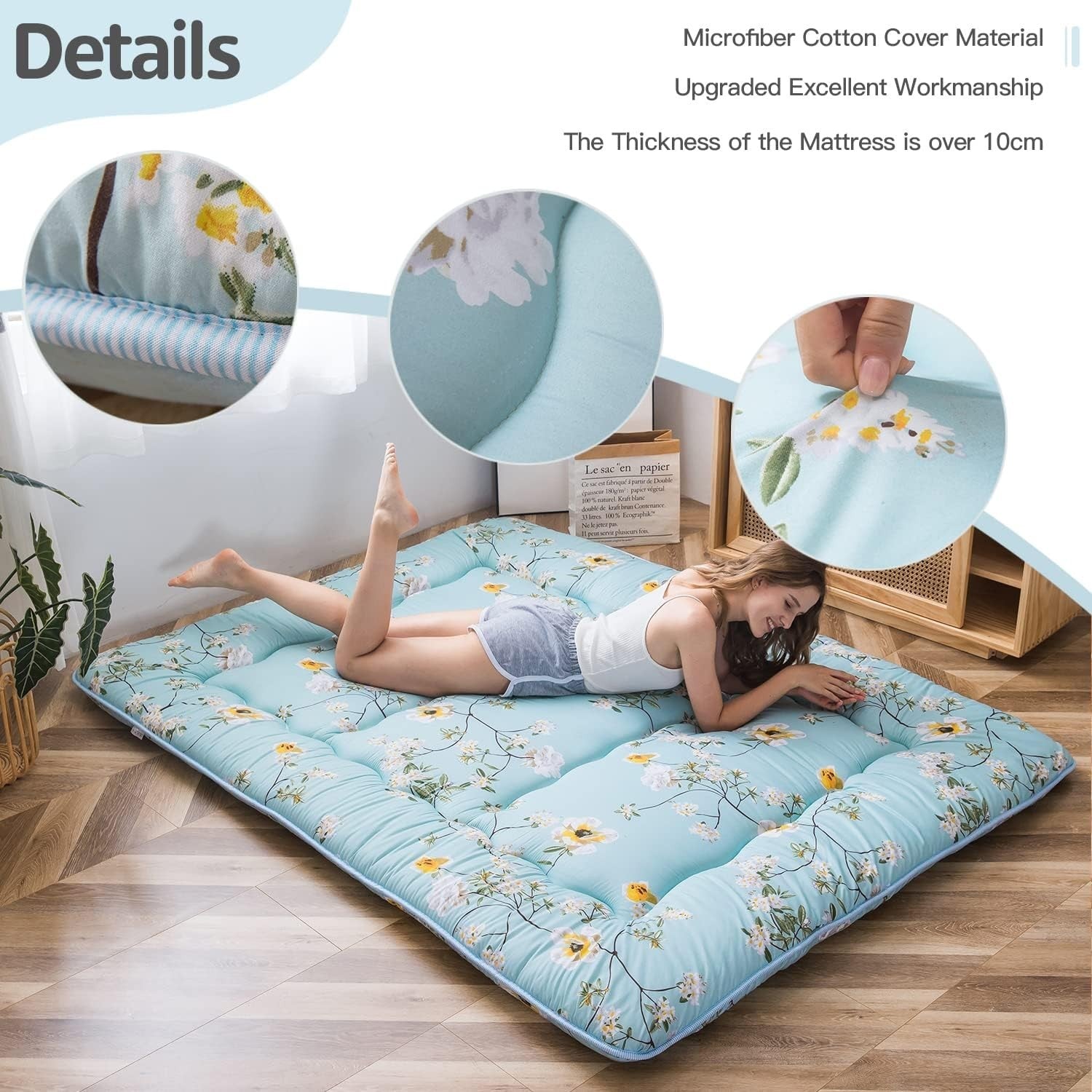 Thick Japanese Floor Mattress Futon Roll-Up Sleeping Pad Tatami Mat Double Bed