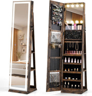 Rotating Jewelry Cabinet LED Mirror Lockable Freestanding Makeup Organizer
