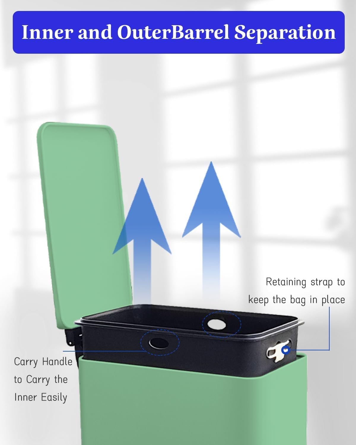 17L Green Stainless Steel Pedal Bin Slim Bathroom Soft Close