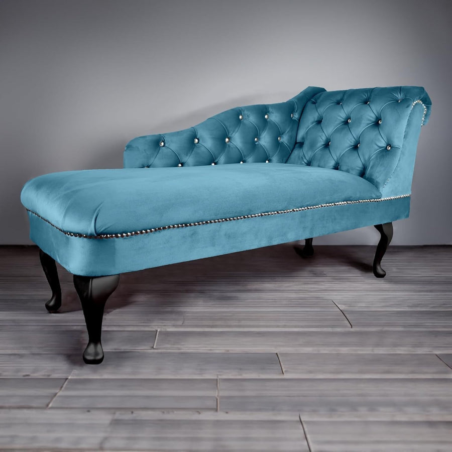 Sky Blue Velvet Chaise Lounge Sofa | Right-Hand Tufted Accent Chair
