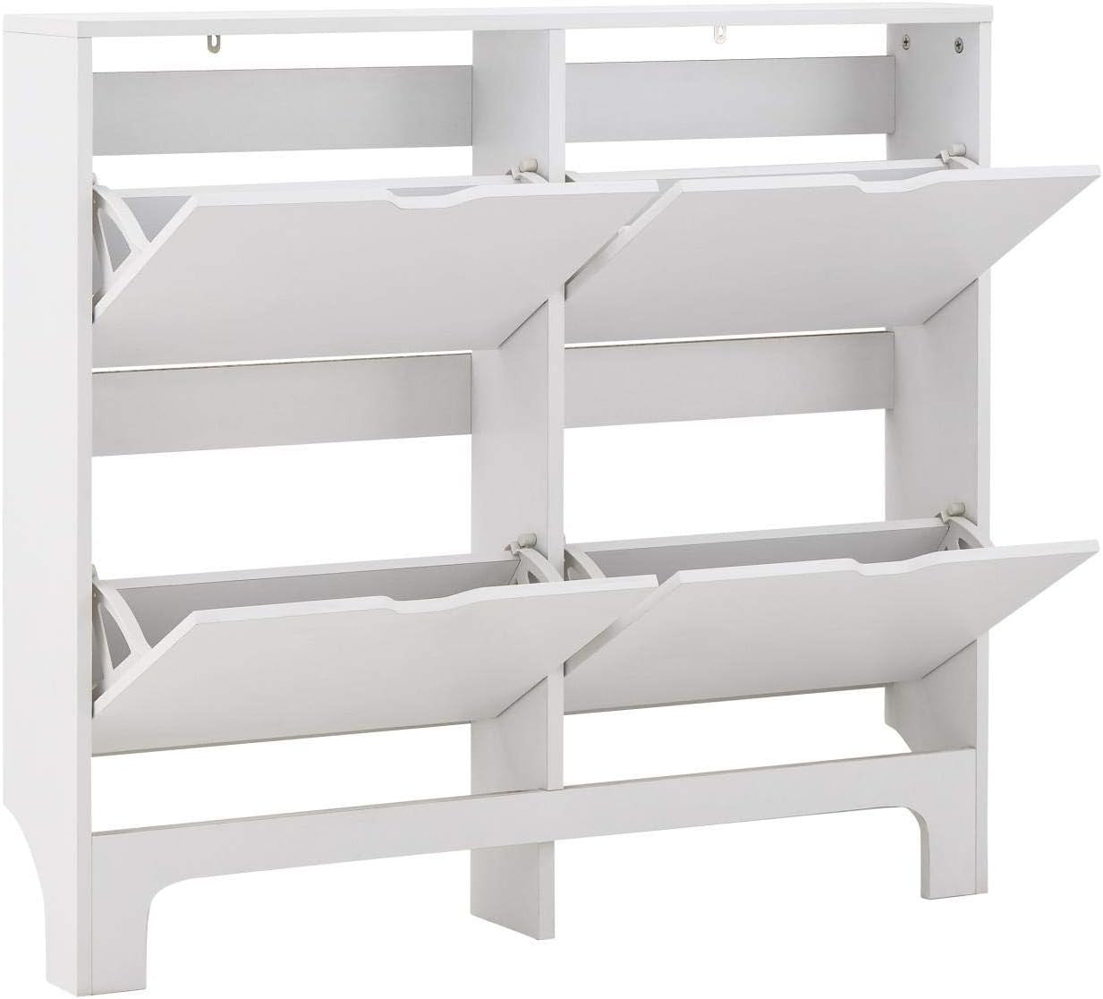 Narrow 2 Door Shoe Storage Cabinet with 6 Drawers 102x17x90 cm White