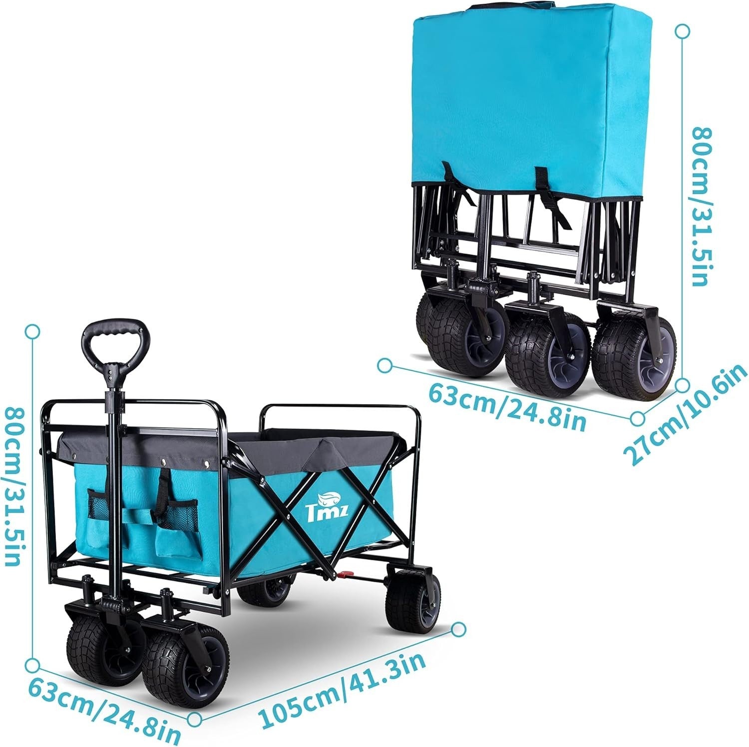 Collapsible Garden Wagon Cart 265lb Capacity All-Terrain Folding Utility Trolley