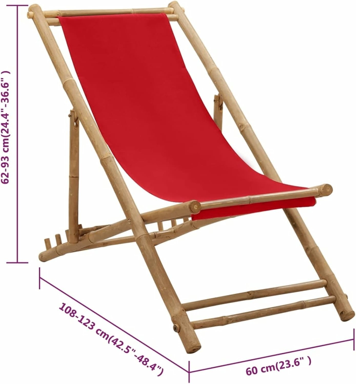 Adjustable Bamboo Deck Chair with Canvas Seat | Foldable Outdoor Lounger