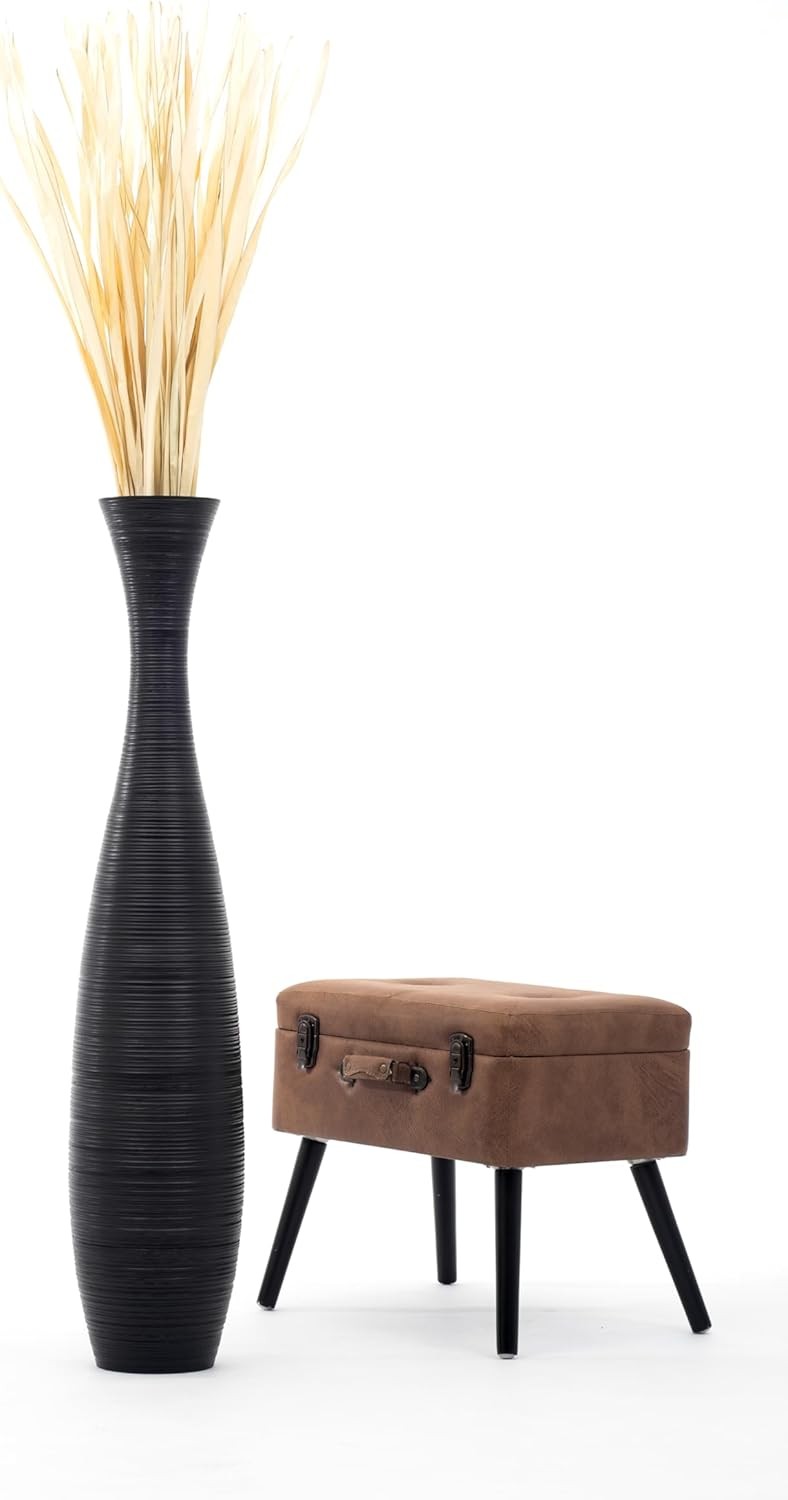 Tall Black Floor Vase 105cm Wooden Decor for Pampas Grass Display