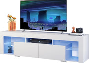 160cm White TV Unit Stand with RGB LED, Storage Drawers & Shelves, 75" Fit