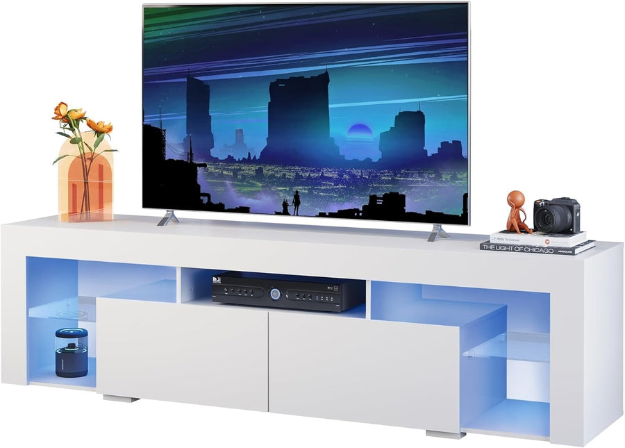 160cm White TV Unit Stand with RGB LED, Storage Drawers & Shelves, 75" Fit