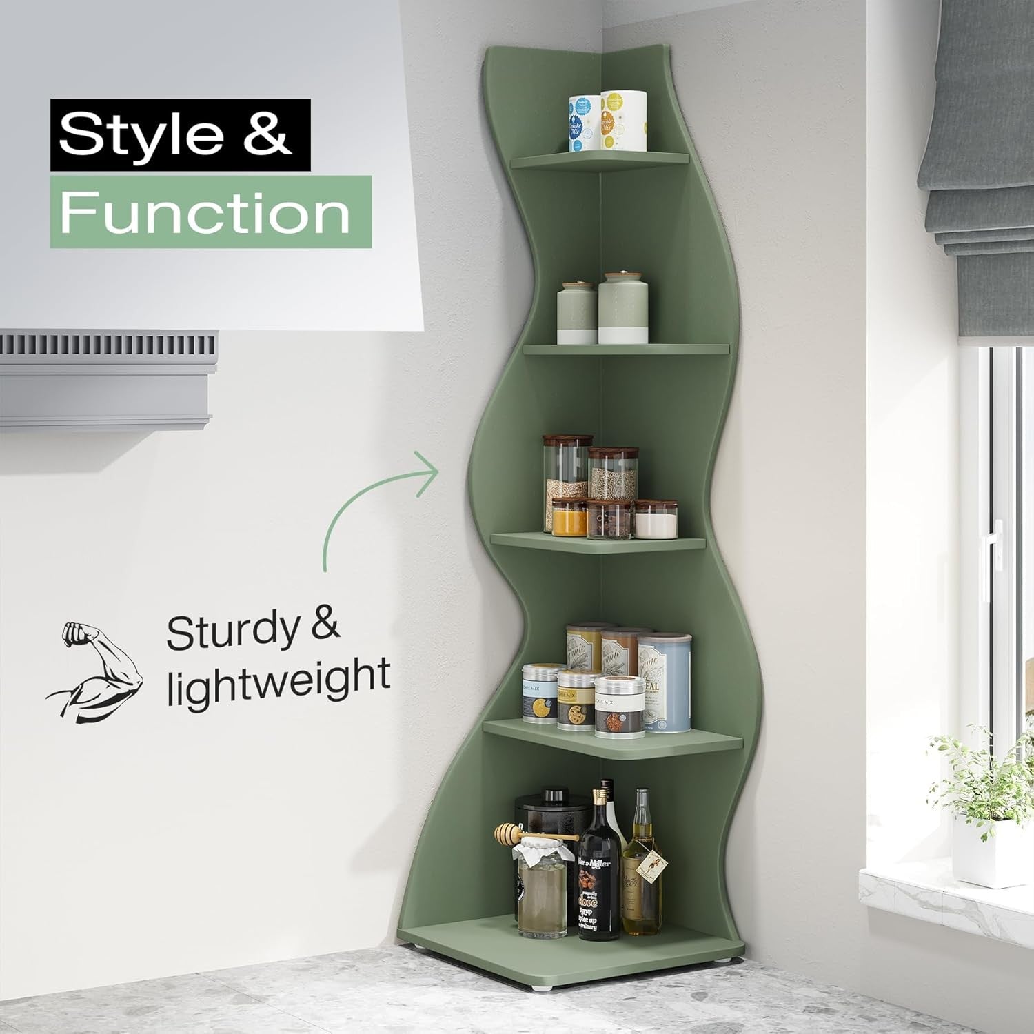 Tribesigns Corner Shelf, Modern 5-Tier Wall Corner Bookshelf, Stylish Corner Sma
