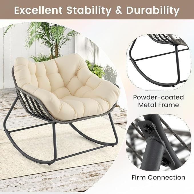 Oversized Rattan Egg Rocking Chair w/ Cushion Indoor Outdoor Patio Relax