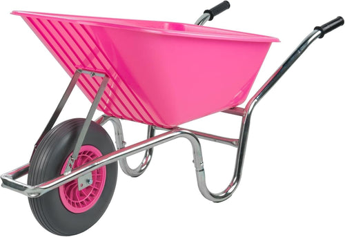 110L Wheelbarrow Pink – Reinforced Tyre Heavy Duty Garden Builders 150kg Load