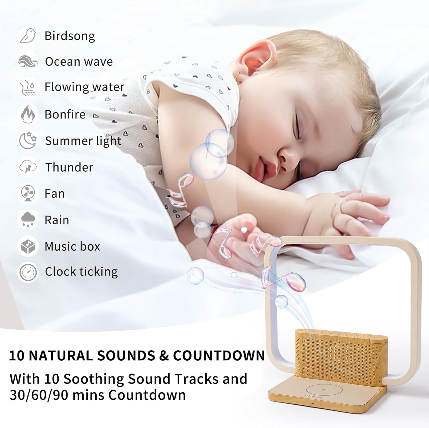 Sunrise Alarm Clock Bedside Lamp Wireless Charging Wake Up Light Sound