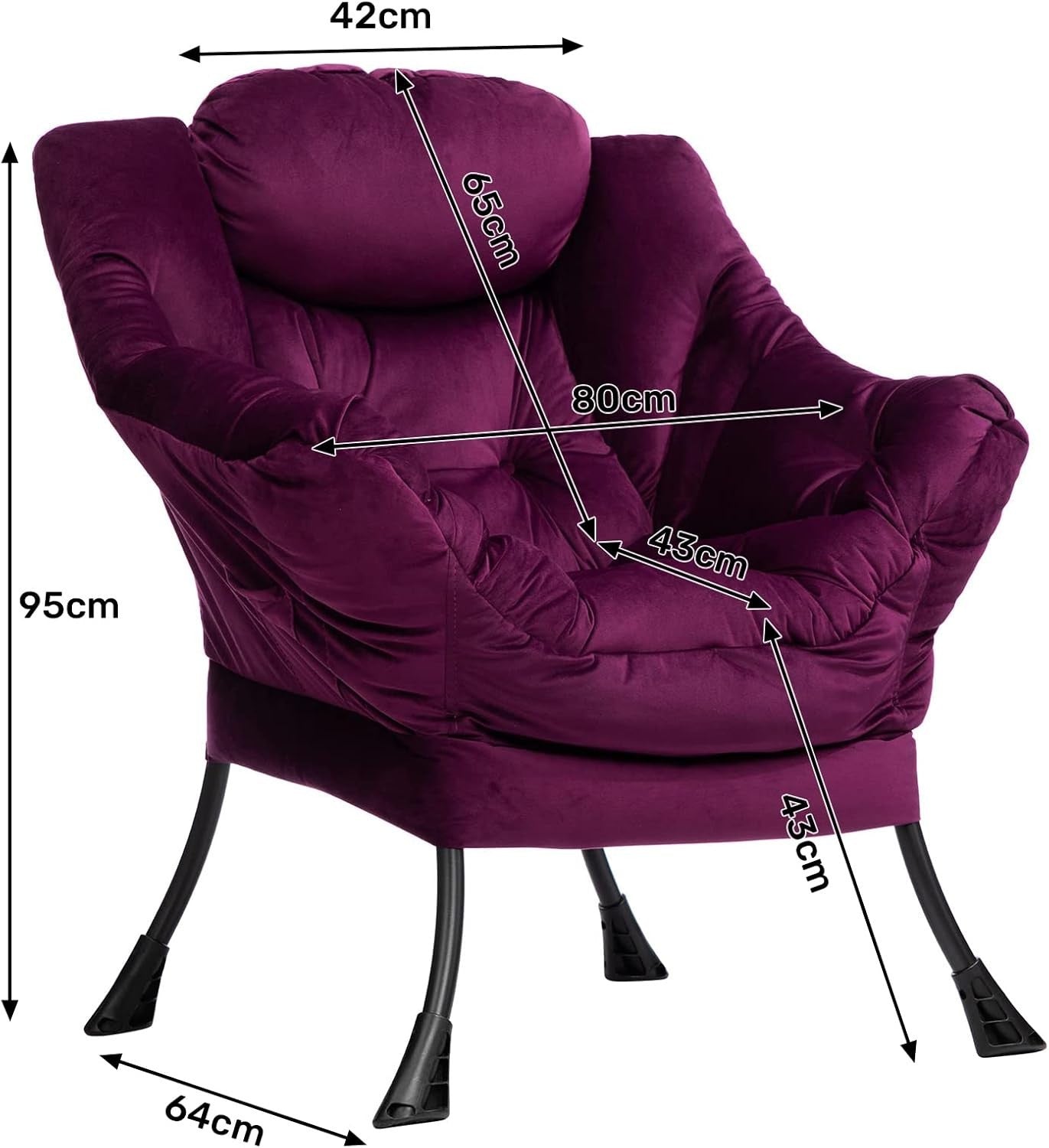 Luxury Velvet Accent Armchair Small Living Room Comfy Lounge Chair Purple