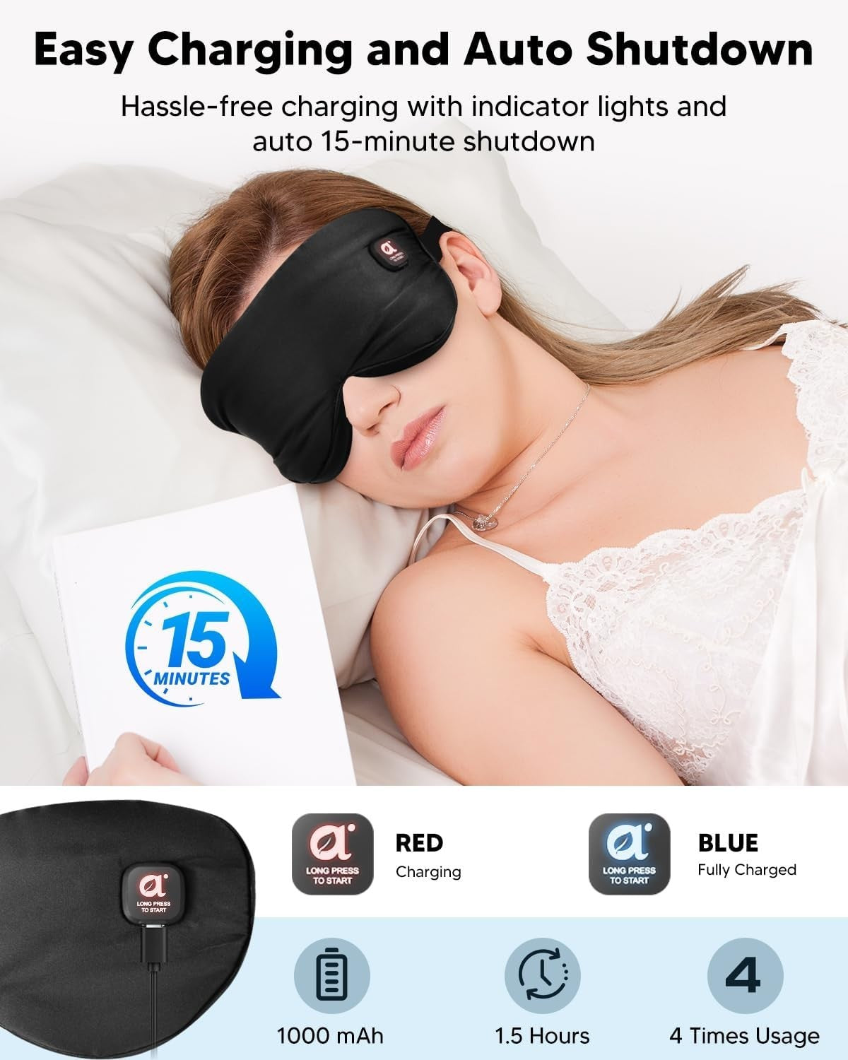 Cordless Heated Eye Mask Dry Eye Relief Blackout Sleep Aid