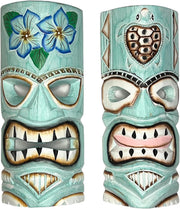 Set of 2 Tiki Mask Wall Art Tropical Hawaiian Luau Bar Decor