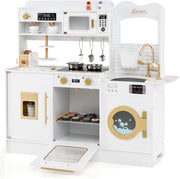 Wooden Toddler Chef Kitchen Set Lights Sounds Ice Maker Toy White