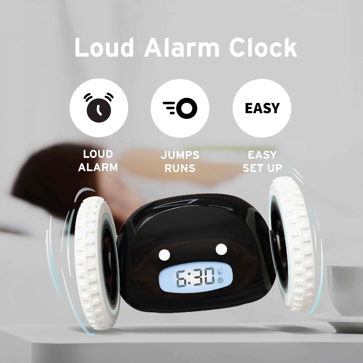 Runaway Alarm Clock on Wheels Extra Loud Heavy Sleeper Wake Up Clock