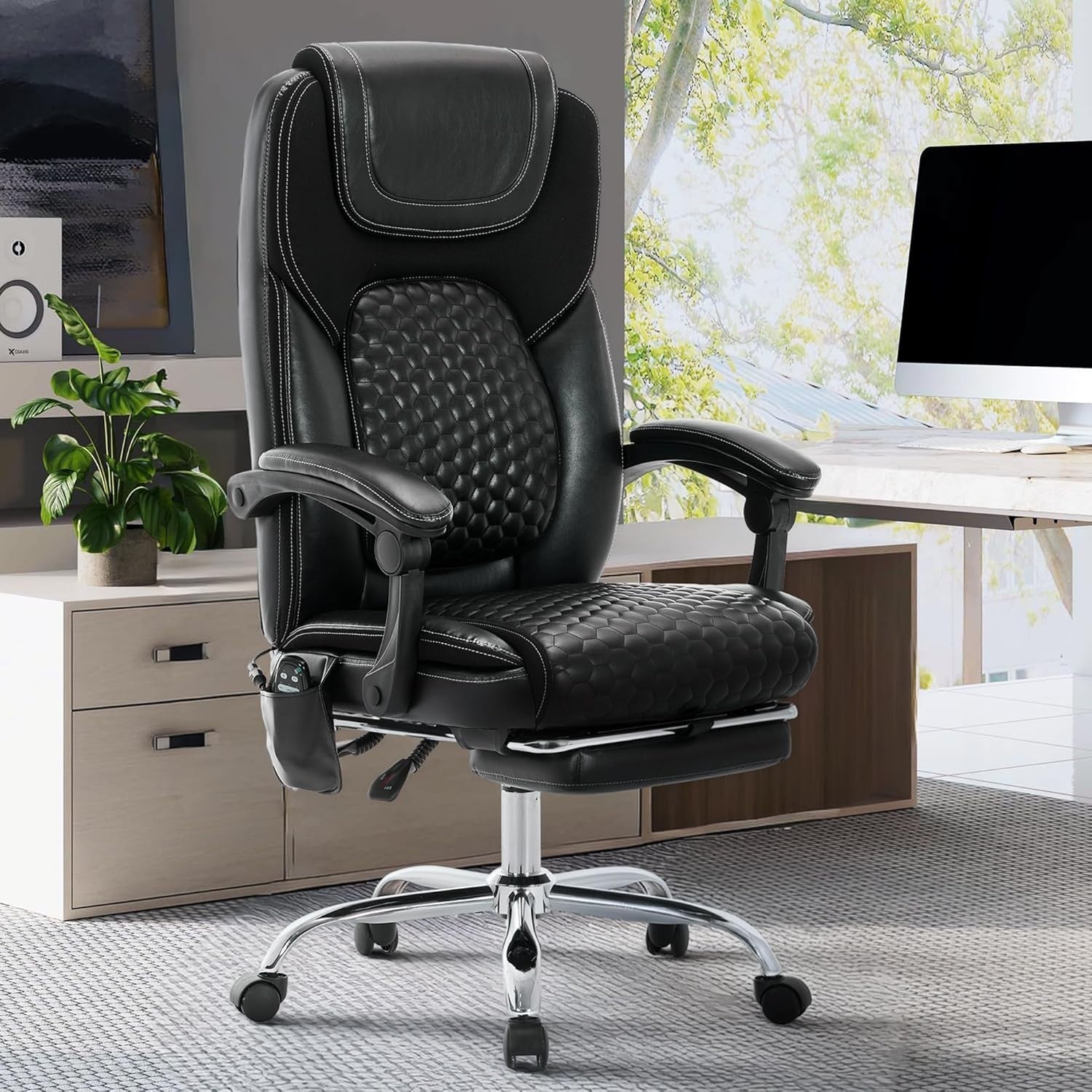 Ergonomic Massage Office Chair Recliner Footrest Heated Lumbar Support