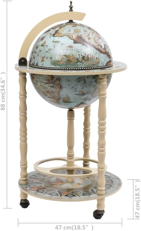 Vintage Globe Bar Drinks Cabinet on Wheels | Blue & White World Map