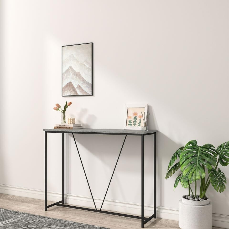 Modern Slim Entryway Console Table with Display Shelf, 100cm, Ash Grey