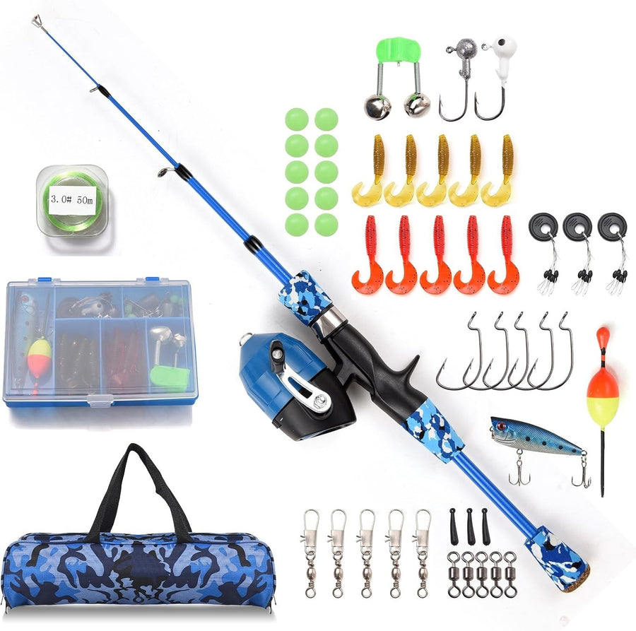 Kids Fishing Rod Reel Combo 1.5m Telescopic Kit Blue
