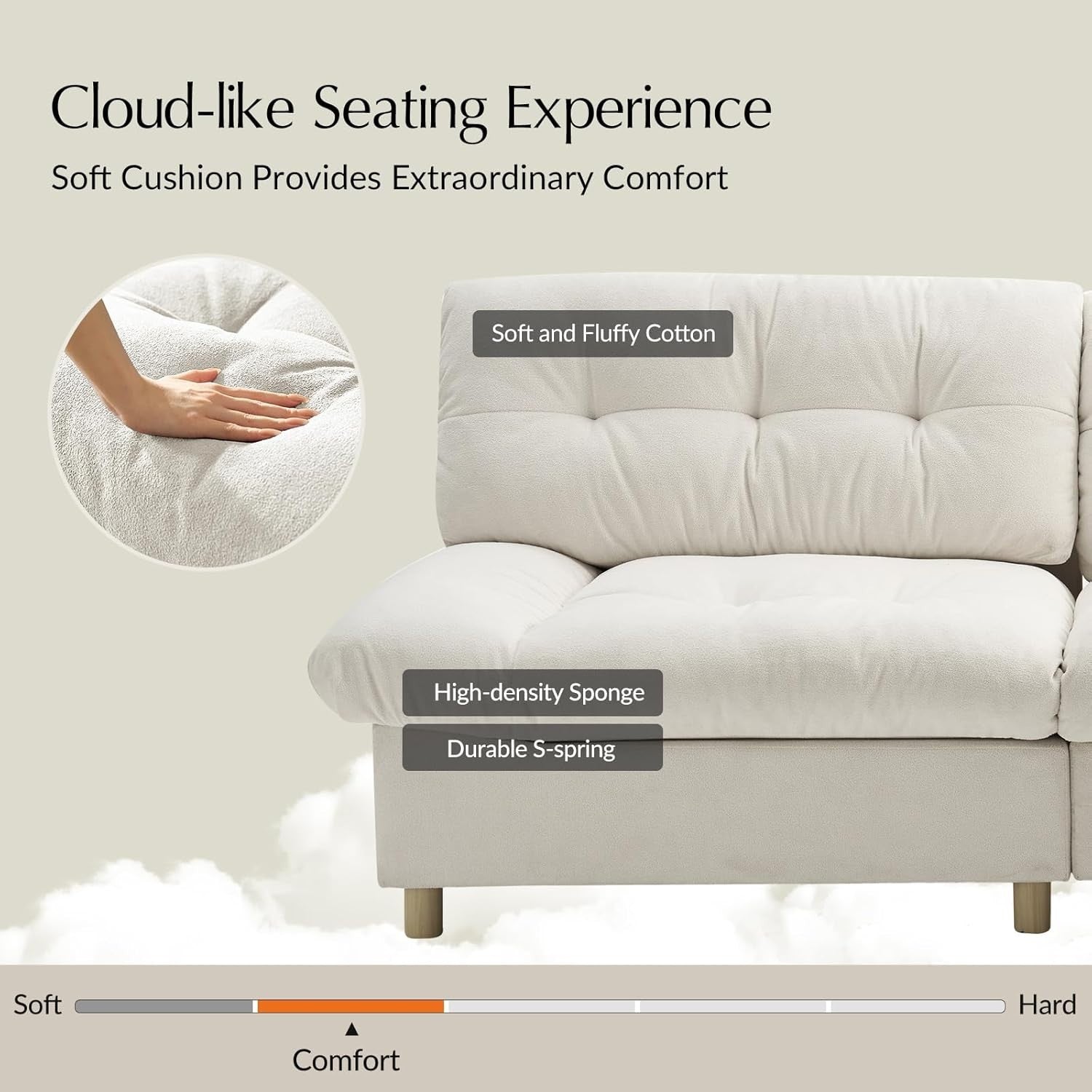 Beige 2 Seater Sofa Deep Seat Loveseat with Storage Modern Tufted Couch