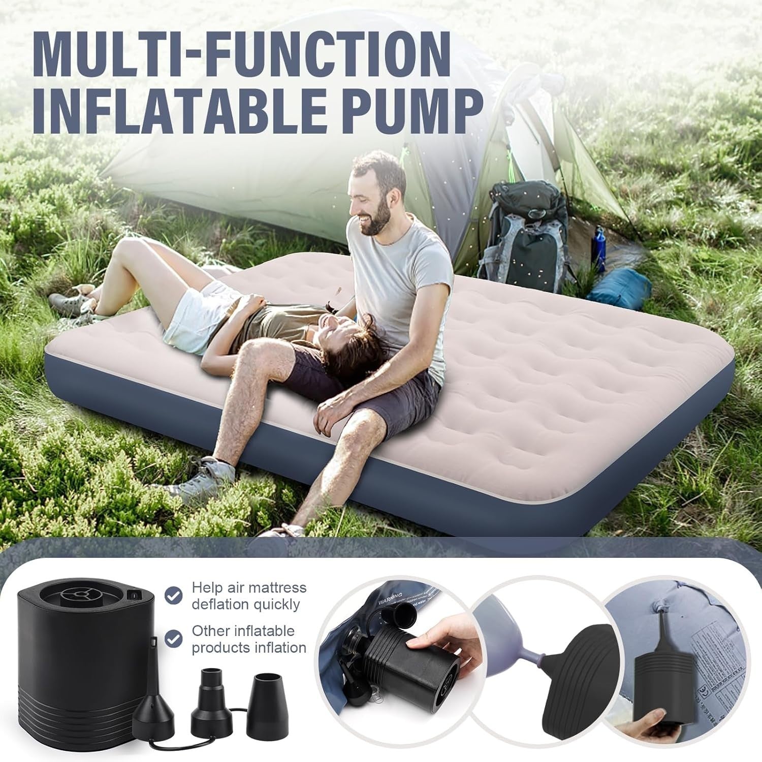 Double Inflatable Air Bed Built-In Pump One-Click Self Inflating Mattress