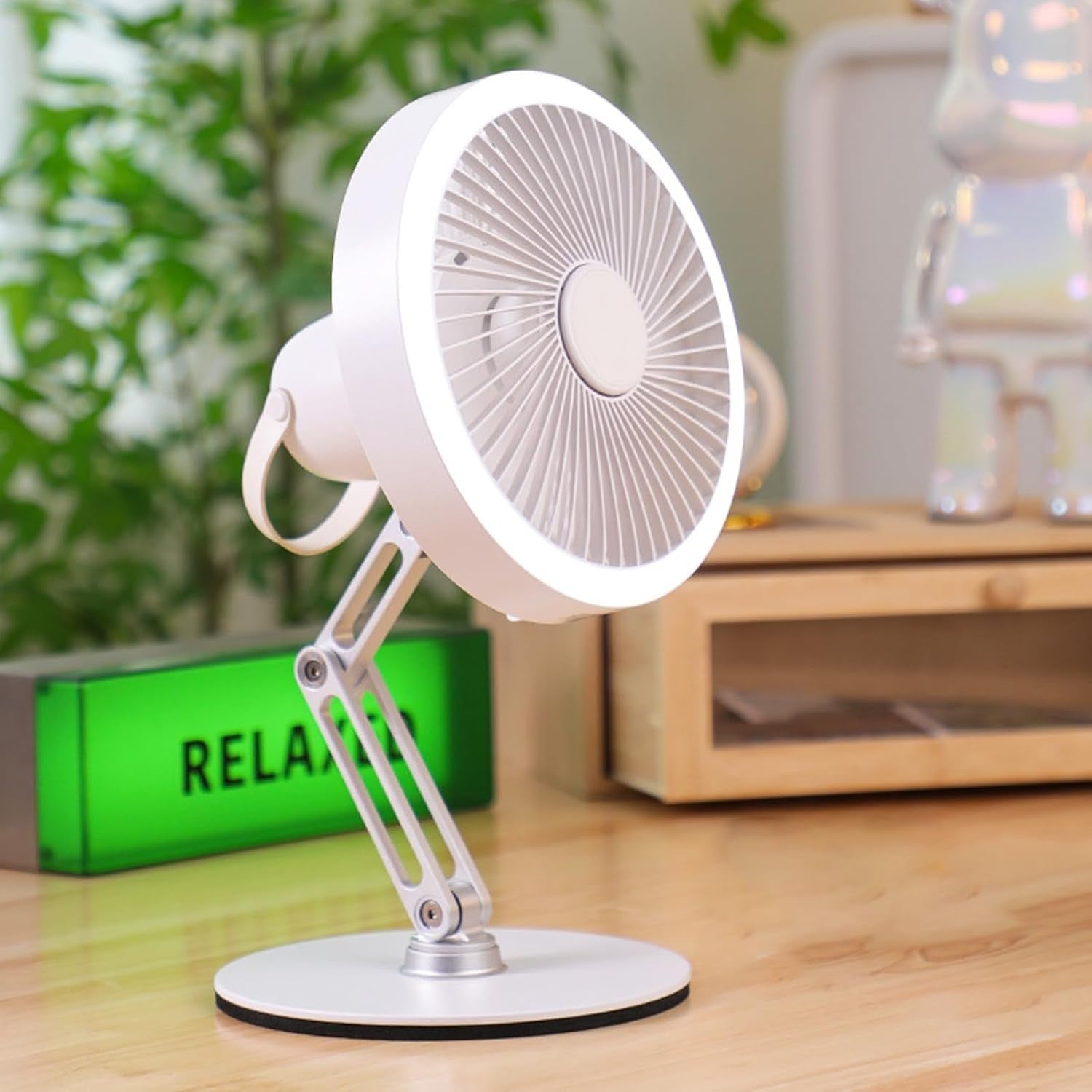 Rechargeable USB Table Fan – 3-Speed Foldable Quiet Cooling w/ LED Light