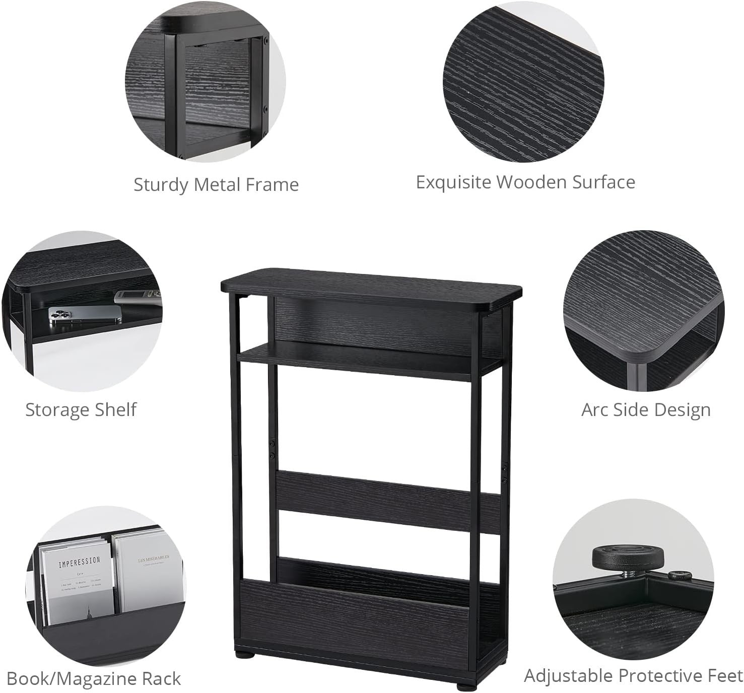 Slim 3-Tier Narrow Side Table with Storage Shelf 46x18x62.5cm Space-Saving