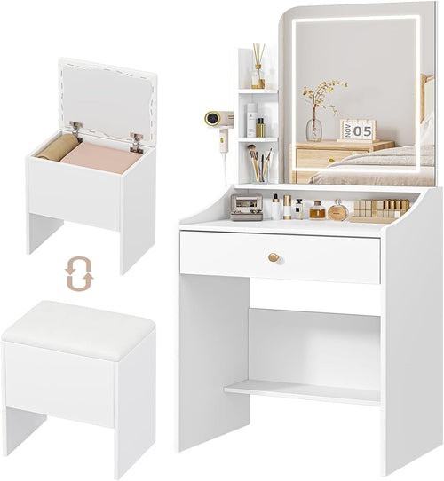 Vanity Dressing Table RGB LED Lights Wireless Charging Glass Top 6 Drawers & Sto