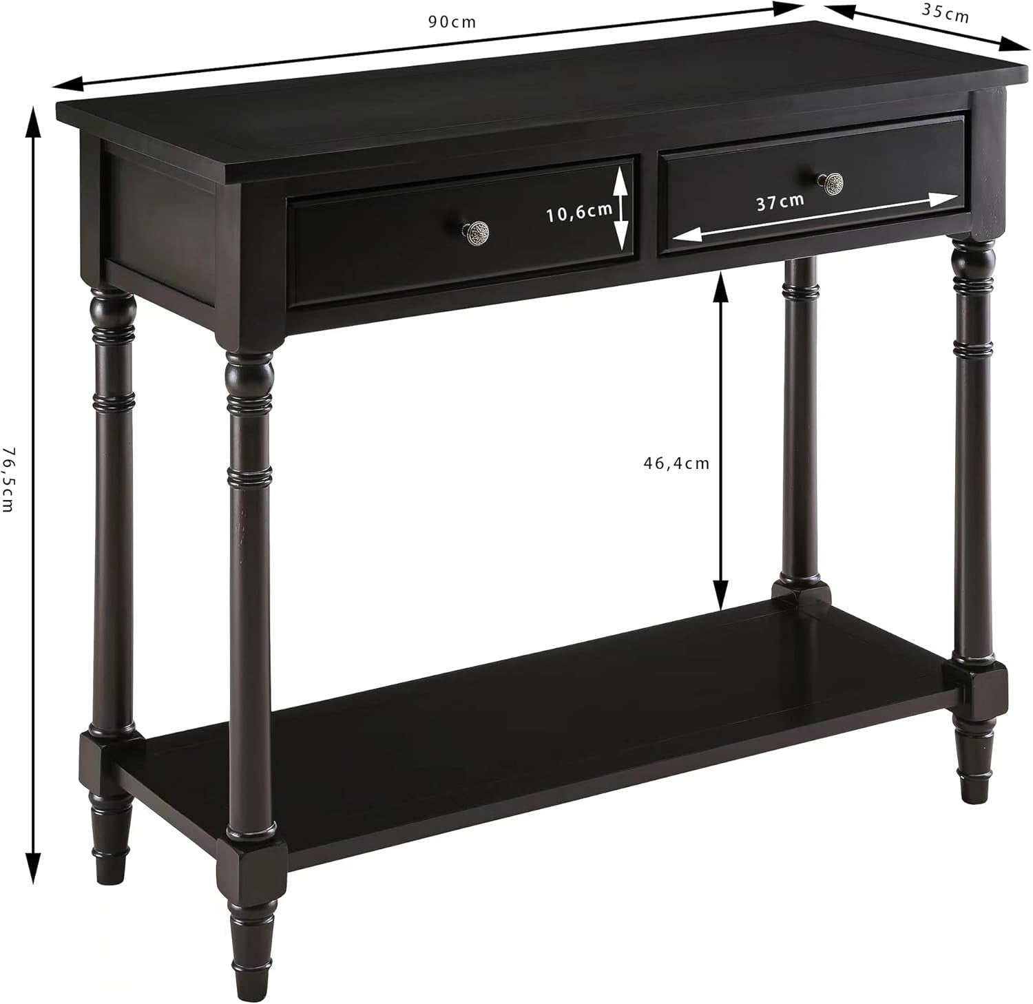 Entryway Console Table with 2 Drawers & Shelf, 90x76.5cm, Black