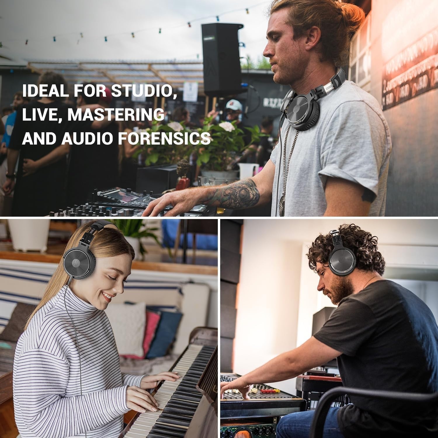 Studio Over Ear Headphones Hi-Fi 50mm Drivers Wired DJ Monitoring Grey