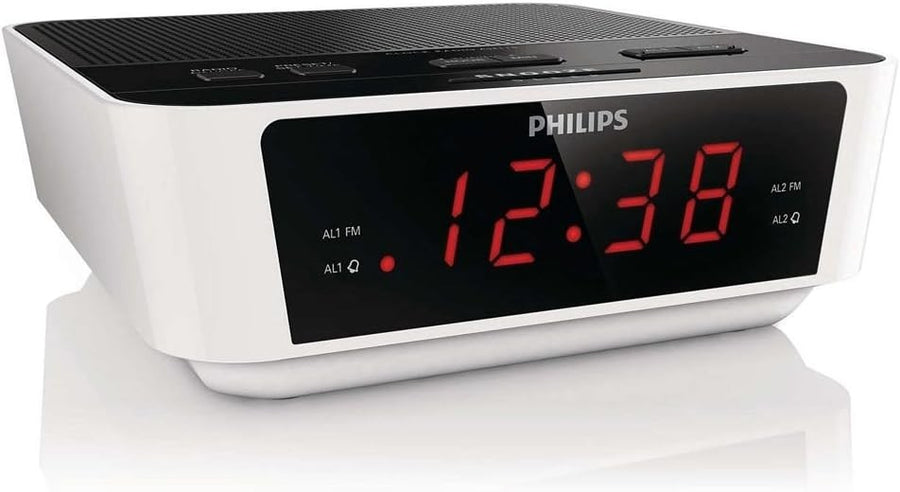 Digital Alarm Clock Radio FM Tuner Dual Alarm Sleep Timer White/Black