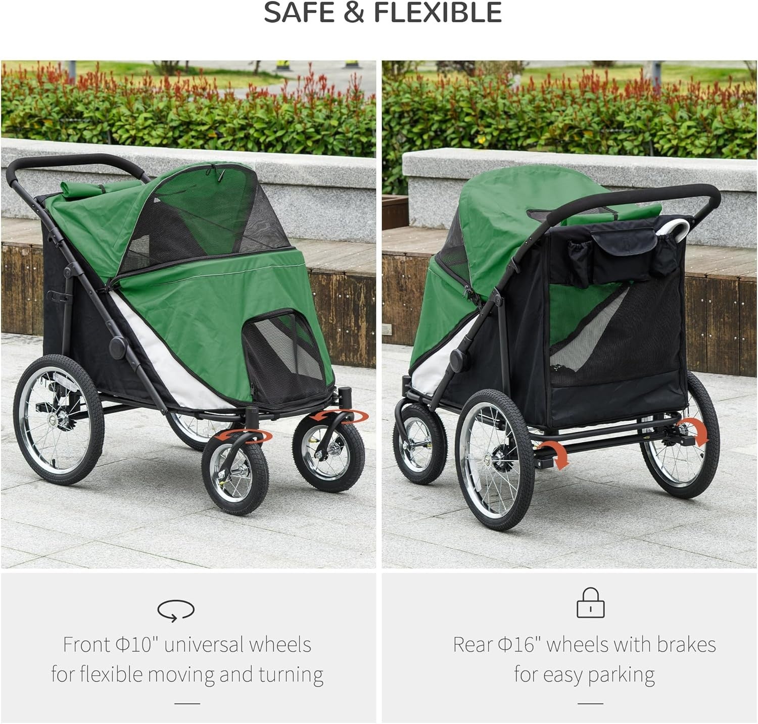Large Dog Stroller Jogger Pushchair Foldable Heavy Duty Emerald Green
