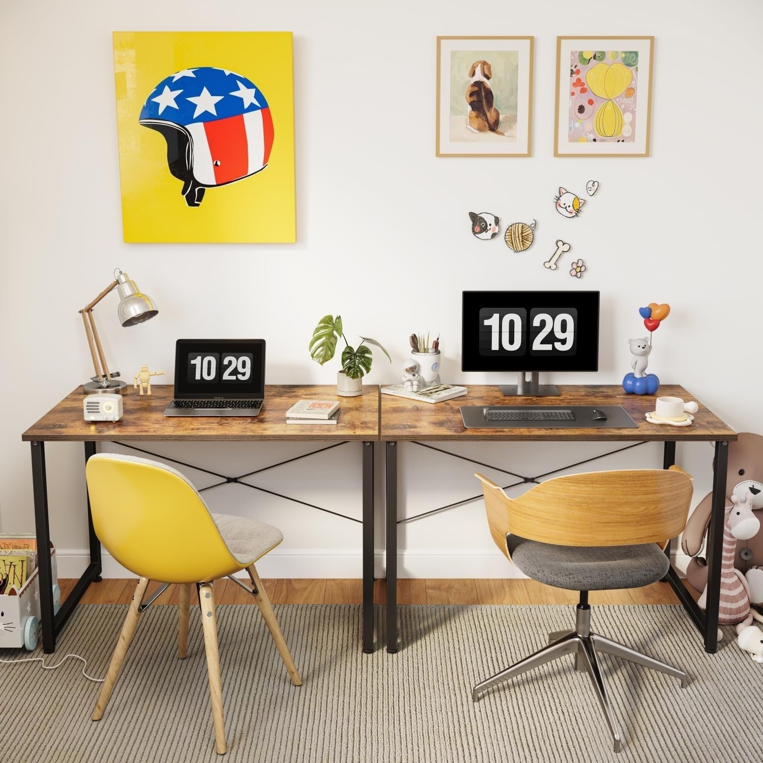 Modern Rustic Brown Computer Desk 80cm Alloy Steel Frame Home Office Table