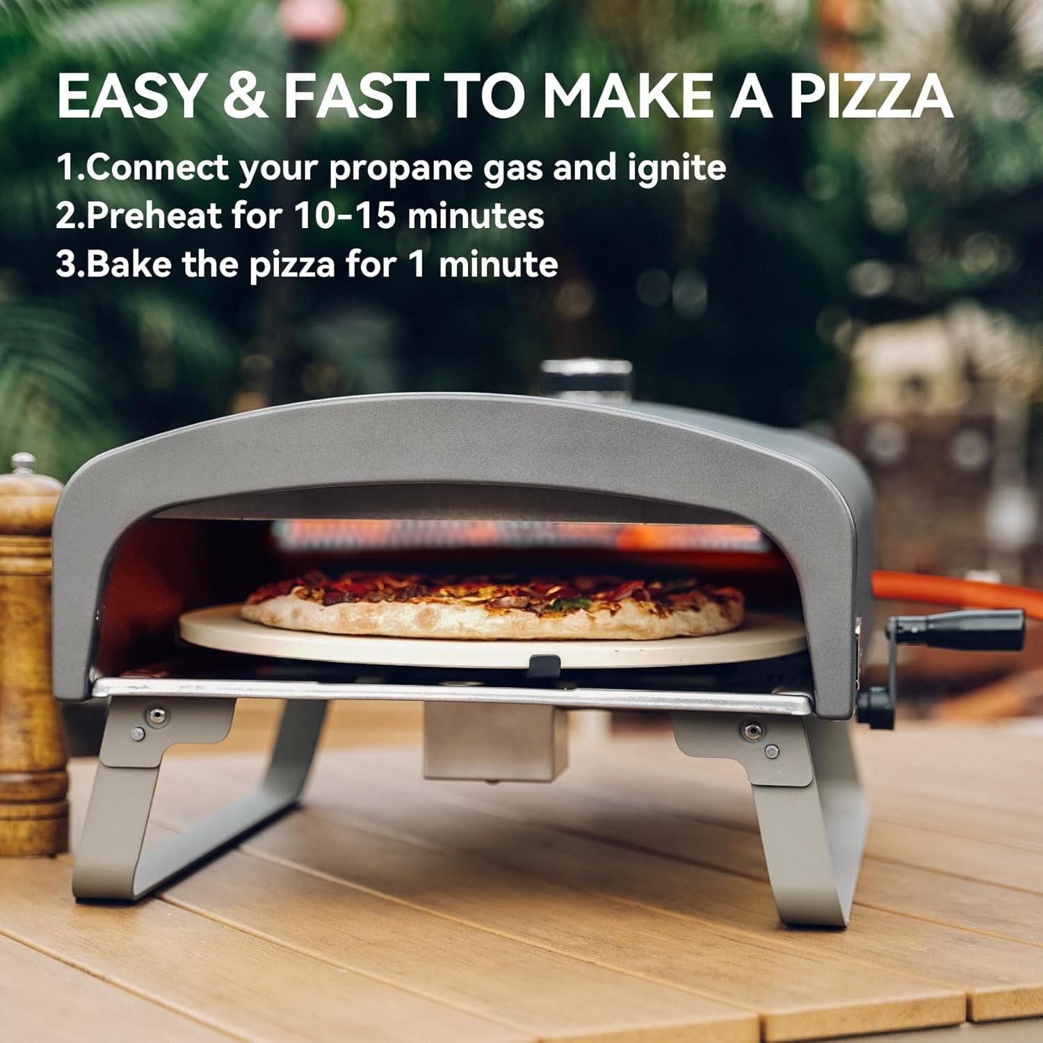 Outdoor Gas Pizza Oven 13" with Rotating Stone | Portable Propane BBQ Grill