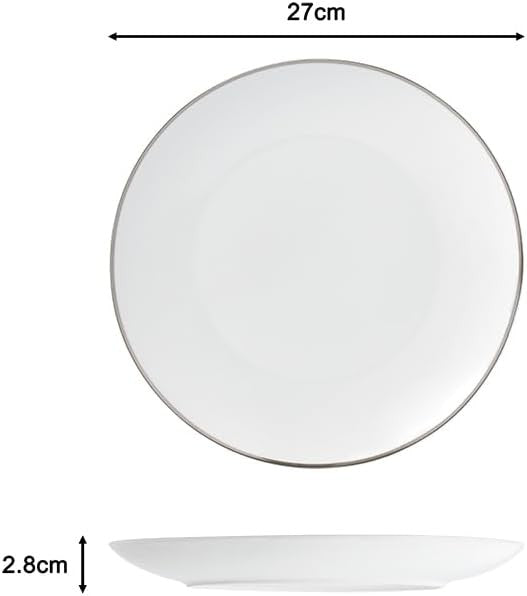 30pc Porcelain Dinnerware Set White Platinum Rim Plates Bowls Cups Service for 6