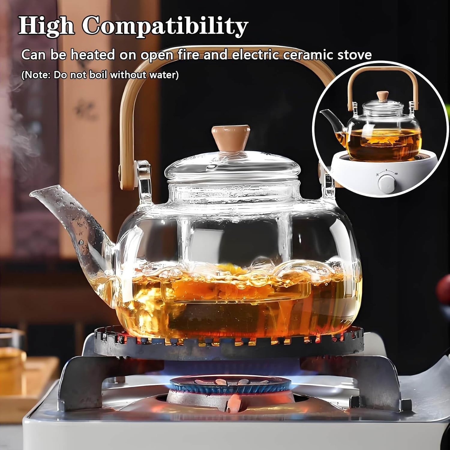 1000ml Glass Teapot with Infuser Borosilicate Tea Maker Stovetop Safe