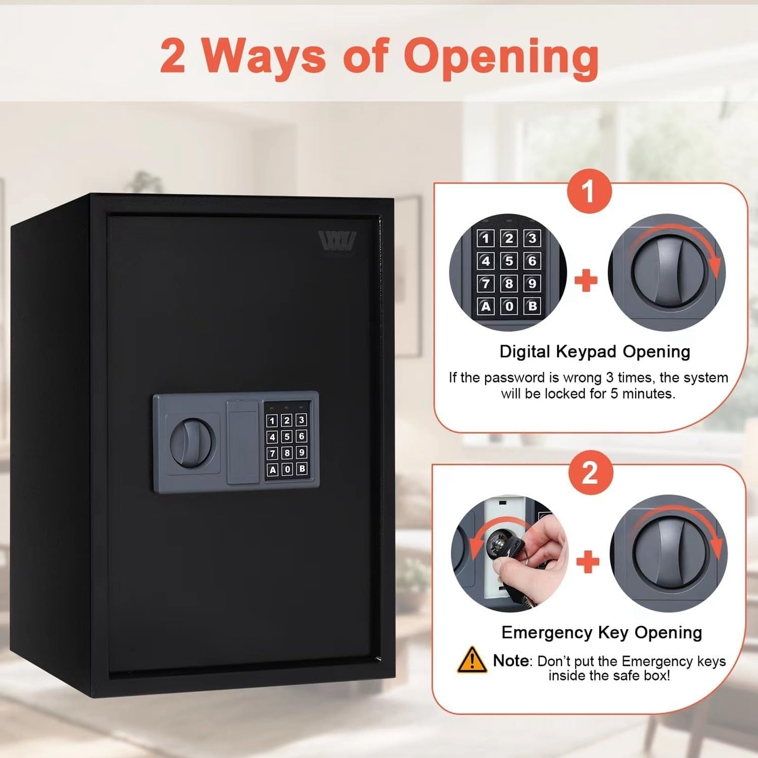 42.7L Fireproof Waterproof Safe Box Keypad Lock Cash Document Safe