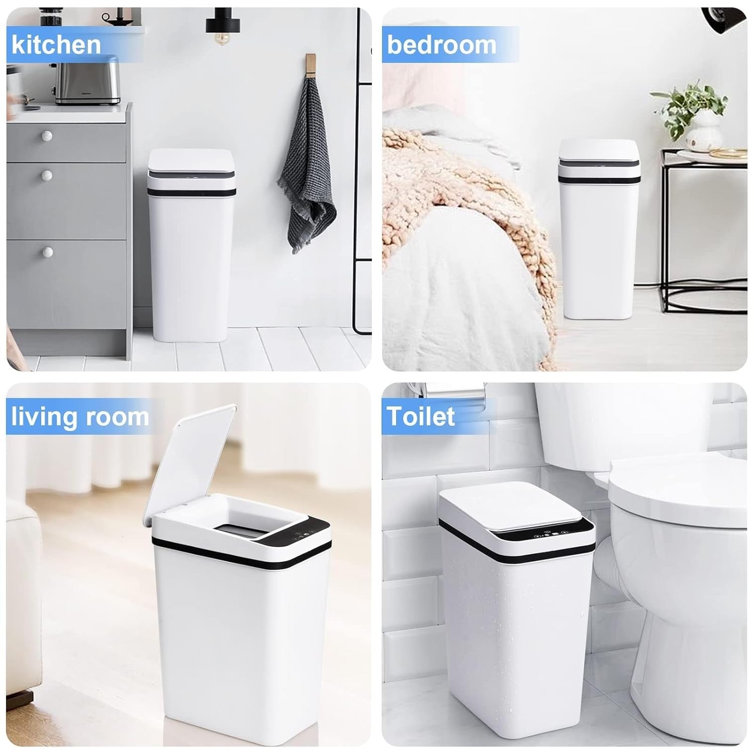 10L Touchless Bathroom Sensor Bin Slim Automatic Waste Bin White