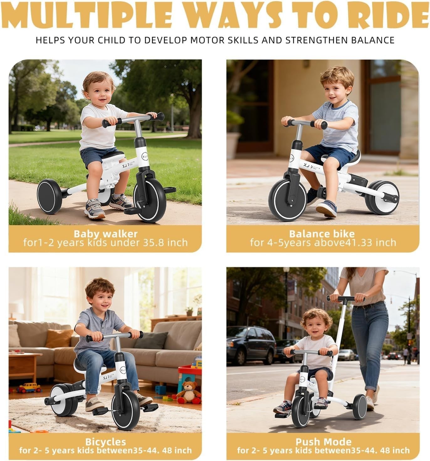 5 in 1 Toddler Tricycle Push Bike Adjustable Handle Foldable 1-3 Years