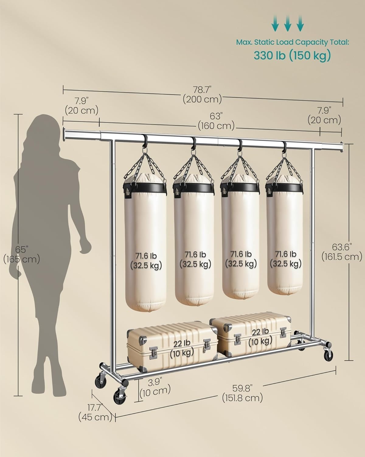 Extendable Clothes Rack 100KG Heavy Duty Silver (160–200cm)